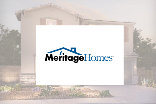 Meritage Homes logo on top of a photo of a house