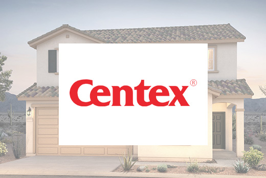 Centex logo on top of a photo of a house