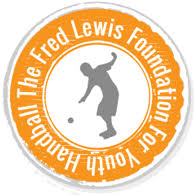 An orange and white circular logo with a silhouette of a person playing handball in the center. Around the edge, it reads: "The Fred Lewis Foundation For Youth Handball.